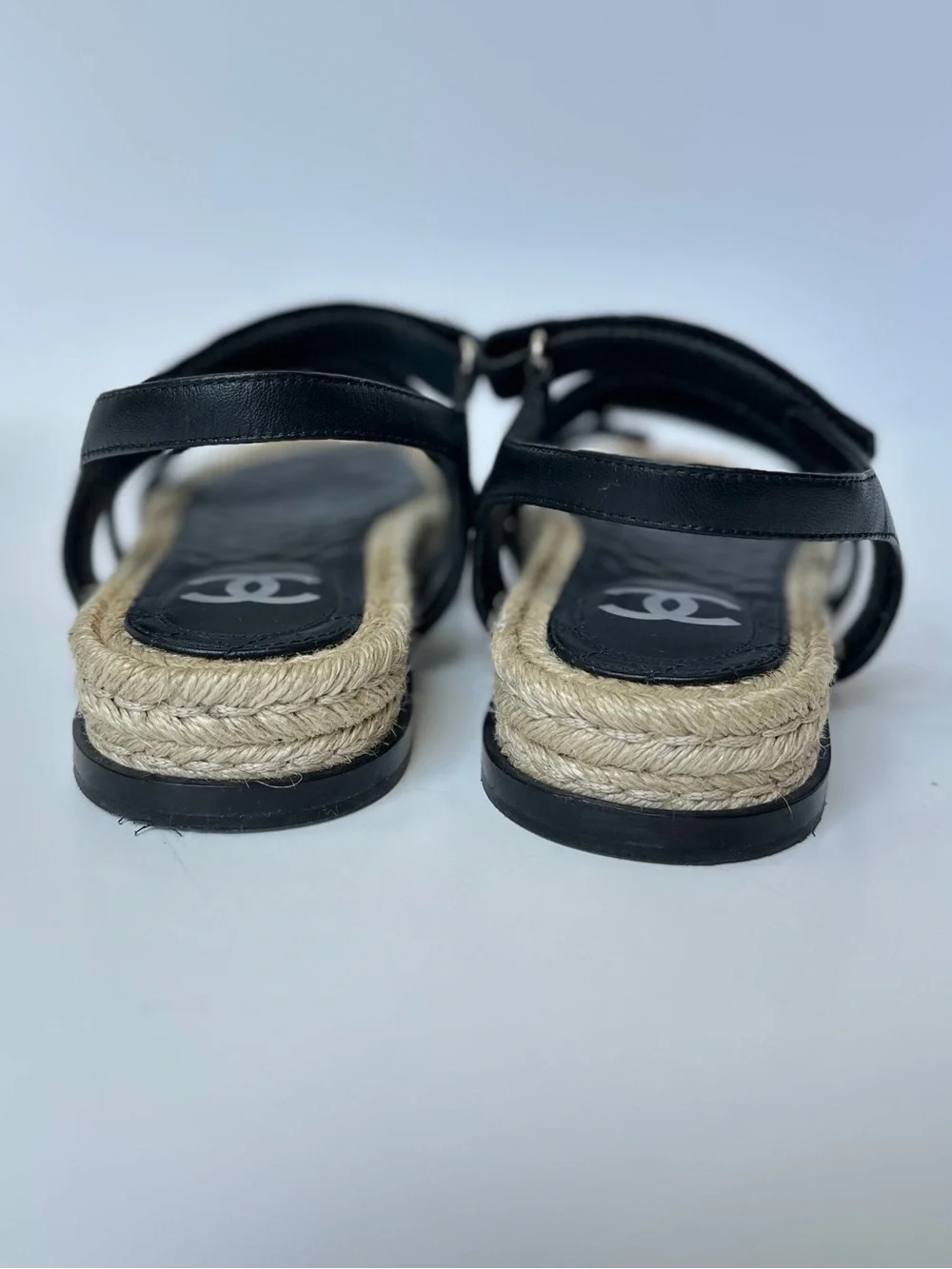 Chanel CC logo black espadrille sandals